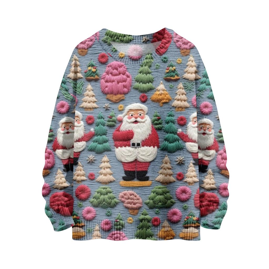 Women's Fashion Casual Long Sleeve Christmas Printed Round Neck Knitted Top