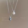 Single Gray Pearl Zircon Pendant Necklace Women's Autumn and Winter Niche High-end Clavicle Chain Simple Neck Chain Accessories