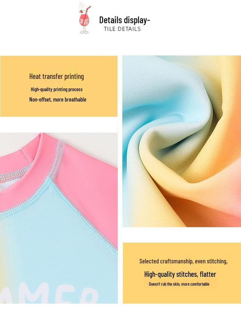 Girl's Gradient Long-Sleeve Two-Piece Swimsuit Set (2025)