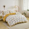 3PCS Yellow Duvet Cover Set FLoral Comforter Cover Tassel Country Bed Set Soft Lightweight Down Bedding Set for All Season