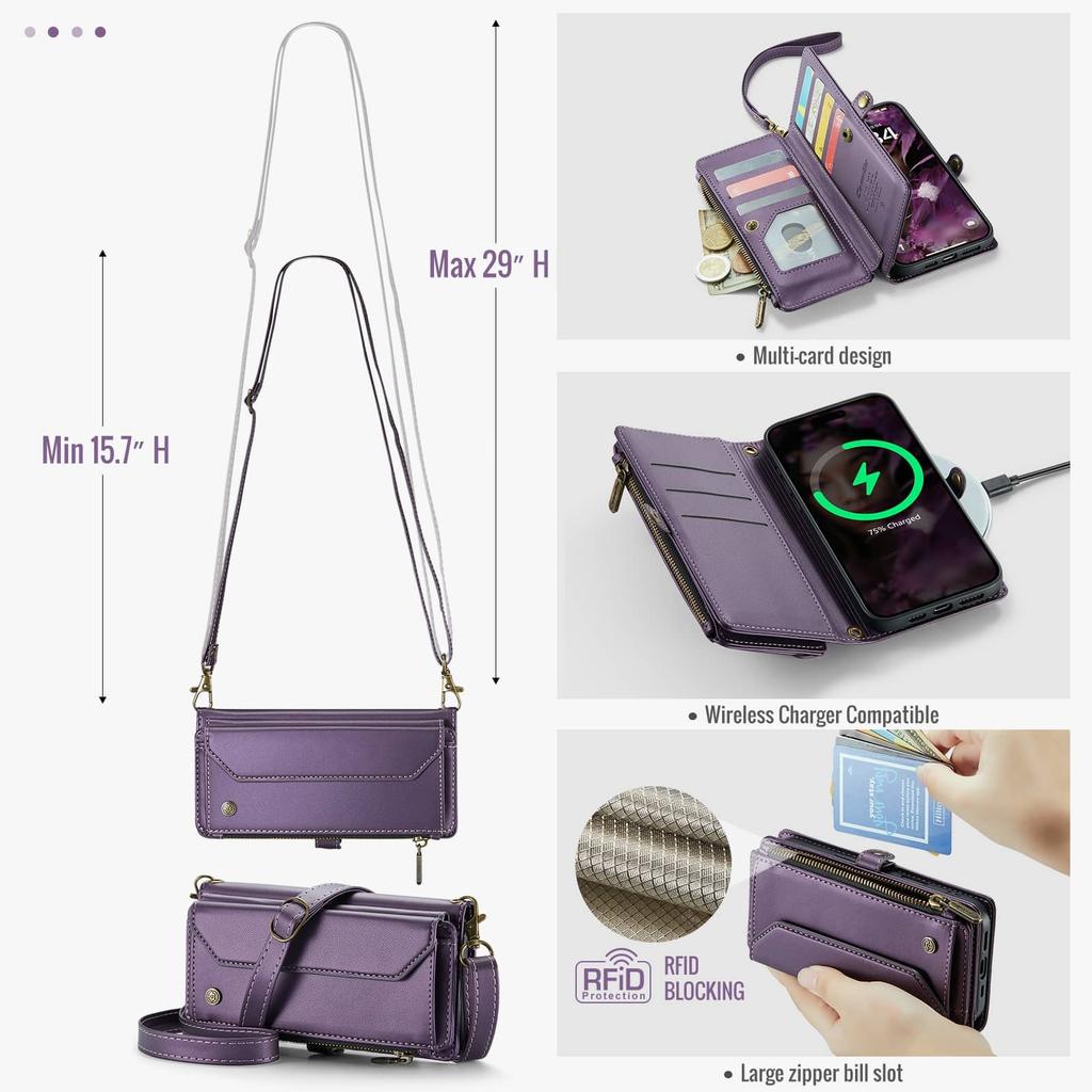 Crossbody Wallet Case for iPhone 17 Pro Max/17 Pro/Air, RFID Blocking PU Leather with 7-10 Card Holder, Wristlet Shoulder Strap