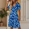 Women's Summer Fashion Leaf Print Dress Casual Beach A-line V-neck Loose Sundress