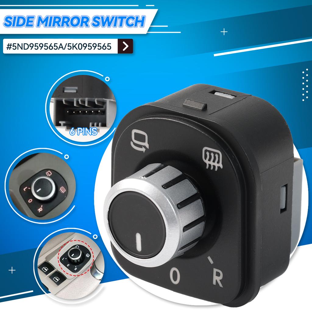 Chrome Rear View Mirror Adjustment Switch Button For VW Passat B6 Golf GTI 5 6 Jetta MK5 CC 5ND959565A 5ND 959 565A 5K0959565