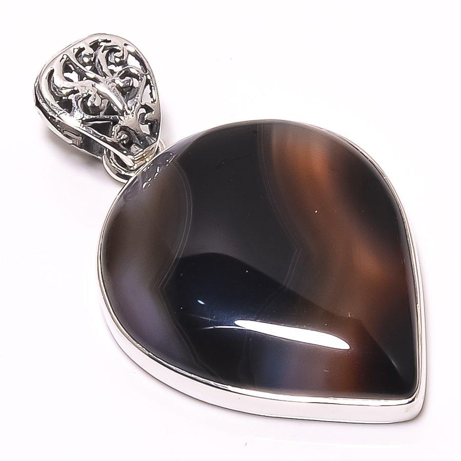 Natürlicher Botswana-Achat-Edelstein, 925er Sterlingsilber, Anhänger, 4,5 cm, i4P28