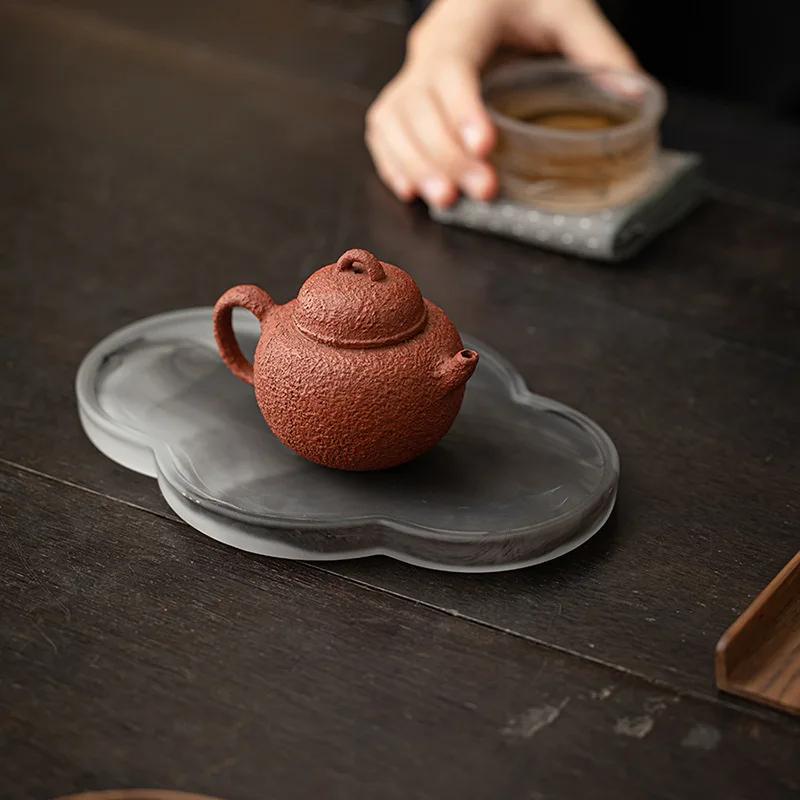 Light Luxury Home Cloud Mist Begonia Glass Tea Tray Creative Ink Glass Dry Foam Table Home Chinese Pot Bearing Small Saucer