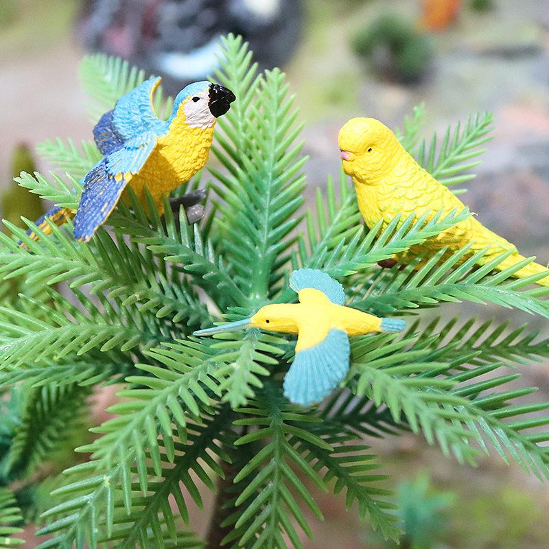 Miniature Bird Models: Parrot, Hummingbird, Woodpecker Desktop Ornaments Set