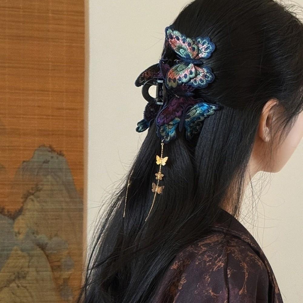 Plastic Butterfly Hair Claw Flower Tassel Large Shark Clip Fashion Hair Grab Clip Formal Occasions