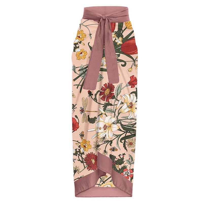 

Юбка миди с цветочным принтом на завязках для отпуска - Европейский и американский стиль (22057931) One Size розовый