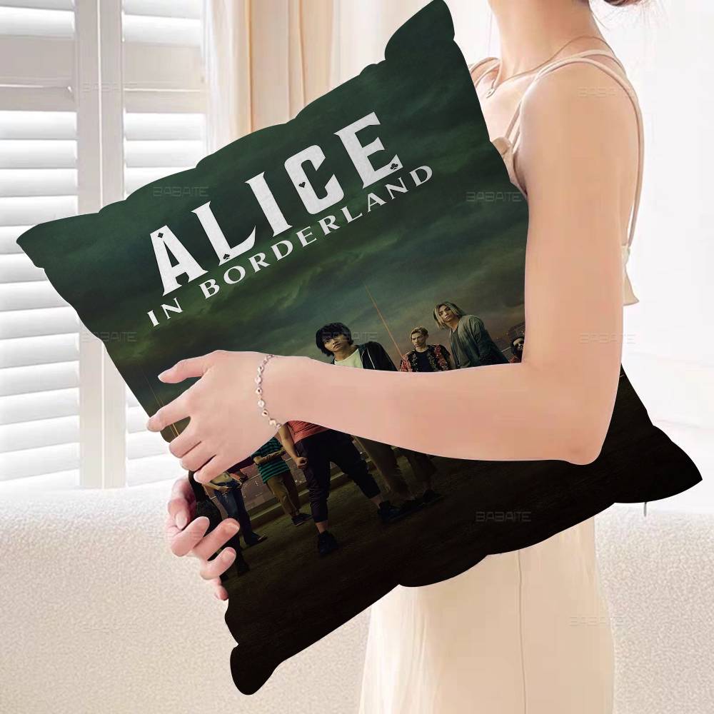 Hot TV Alice In Borderland Pillow Covers Cartoon Sofa Decorative Home Double-sided Printing Short Plush Cute Cushion Cover
