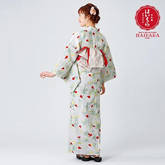 [Kyoto Kimono Yuzen] Yukata Set (Yukata & Obi) Women's Kimono, Haibara Yaguruma-sou (White-Green)