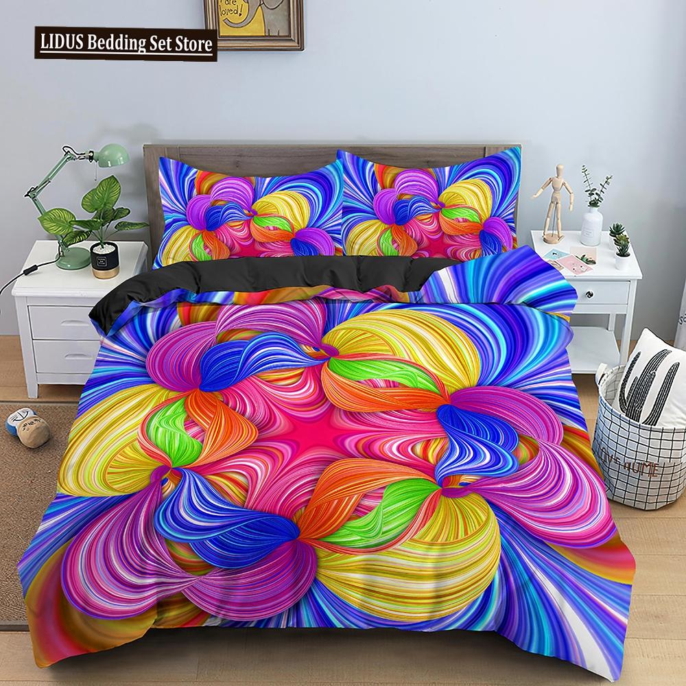 Psychedelic Duvet Cover Set For Kid Adult Boy Comforter Cover Fractal Art Abstract Artwork Polyester Bedding Set King Queen Size