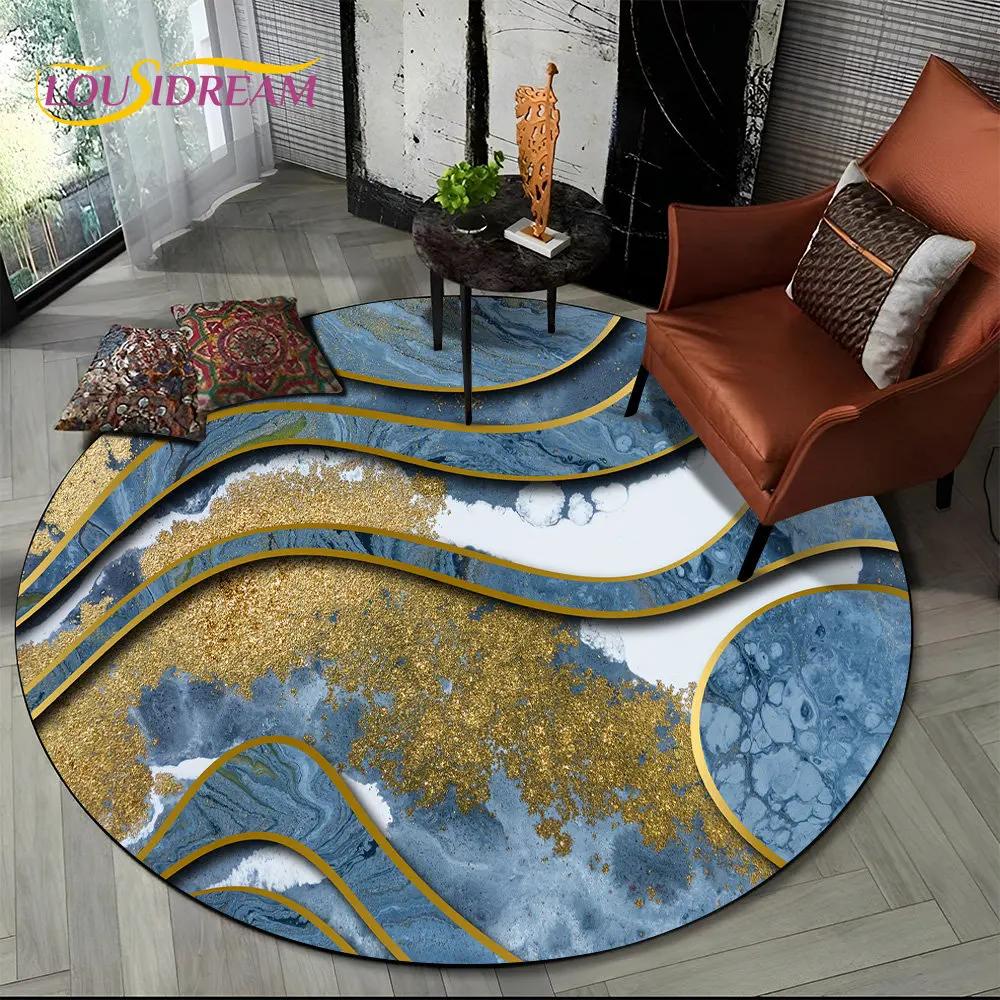 HD Colour Gold Nordic Marble Splendid Round Area Rug,Carpet for Living Room Bedroom Sofa Playroom Decor,kids Non Slip Floor Mat