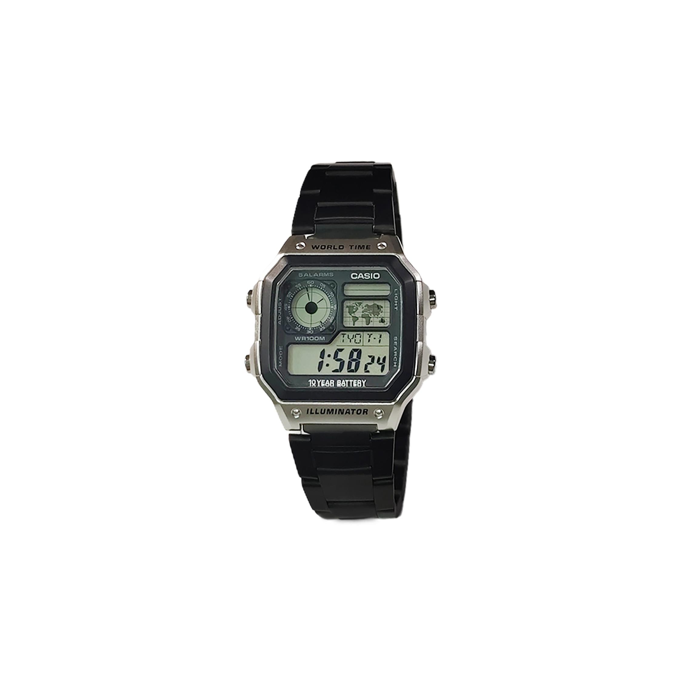CASIO Custom Collection Quartz Movement Stainless Steel Strap Watch Unisex Black Dial AE-1200WHD-1A(Watch3--) Black Strap