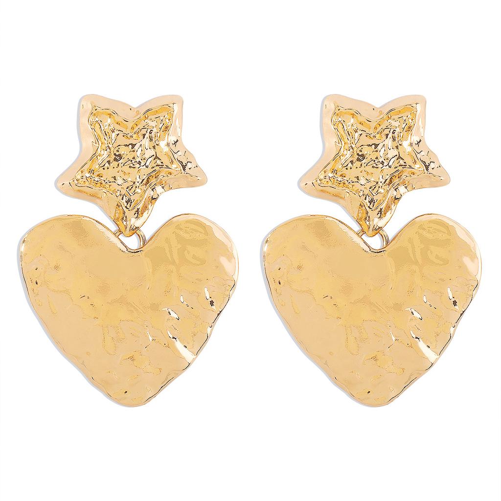 Women Fashion European American Retro Heart Dangle Earrings Star Irregular Tin Foil Surface Creative Punk Elegant Ear Jewelry