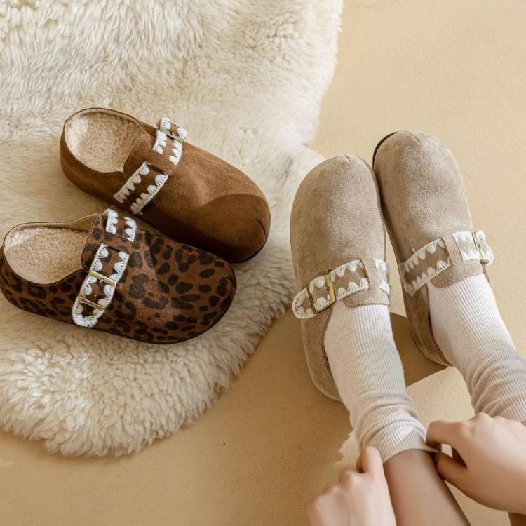 New thick-soled one-pedal Birkenstock half-tray cotton shoes for women's winter velvet outer wear muffin bottom to keep warm