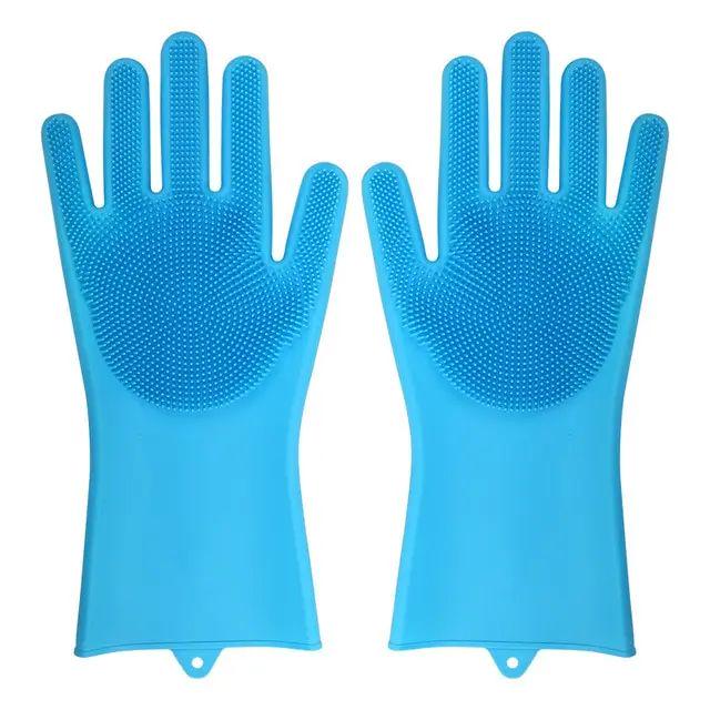 Dishwashing Cleaning Gloves Magic Silicone Rubber Dish Washing Gloves for Household Sponge Scrubber Kitchen Cleaning Tools