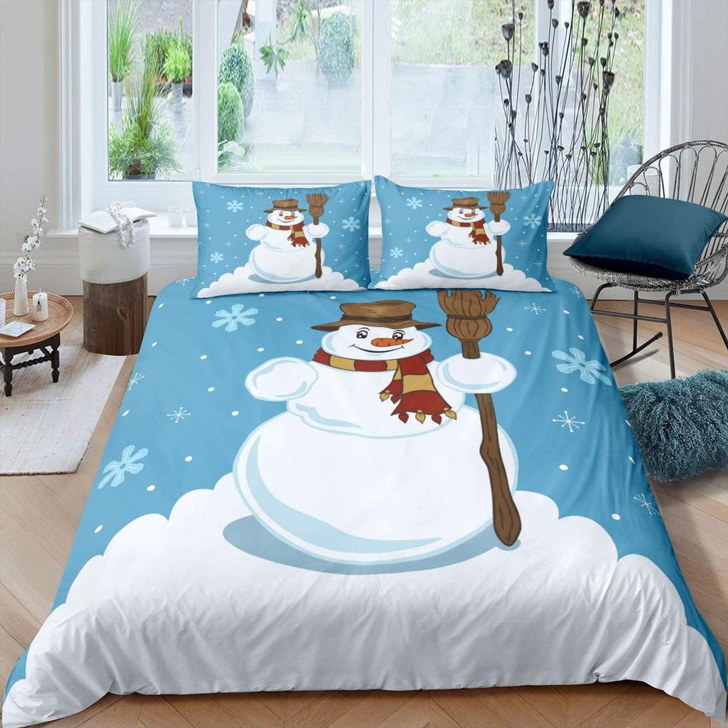 Kids Cartoon Snowman King Queen Duvet Cover Winter Quilt Cover White Snowflake Christmas Bedding Set Polyester Comforter Cover