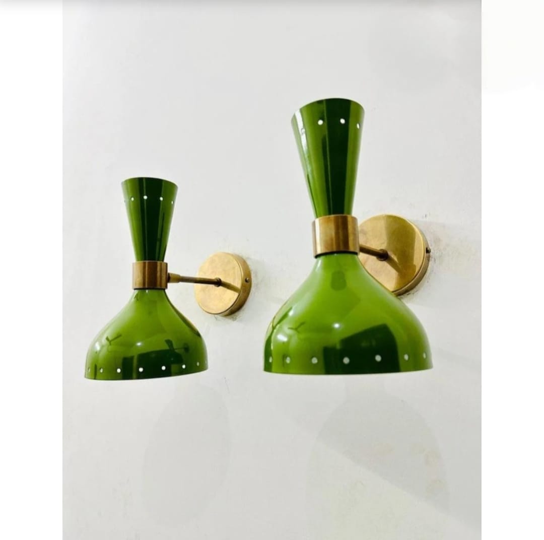 

Mid Century Modern Diabolo Wall Sconce Pair of Wall Lights Adjustable Retro Cone Wall Lamp Double Side Handmade Light Home Decor Gift зелений