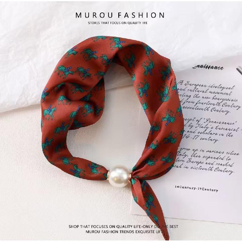Women's Magnetic Buckle Neck Scarf Polka Dot Paisley Stripe Printed Thin Ribbon Scarf For Shirt Work Outfit Spring Summer Styling