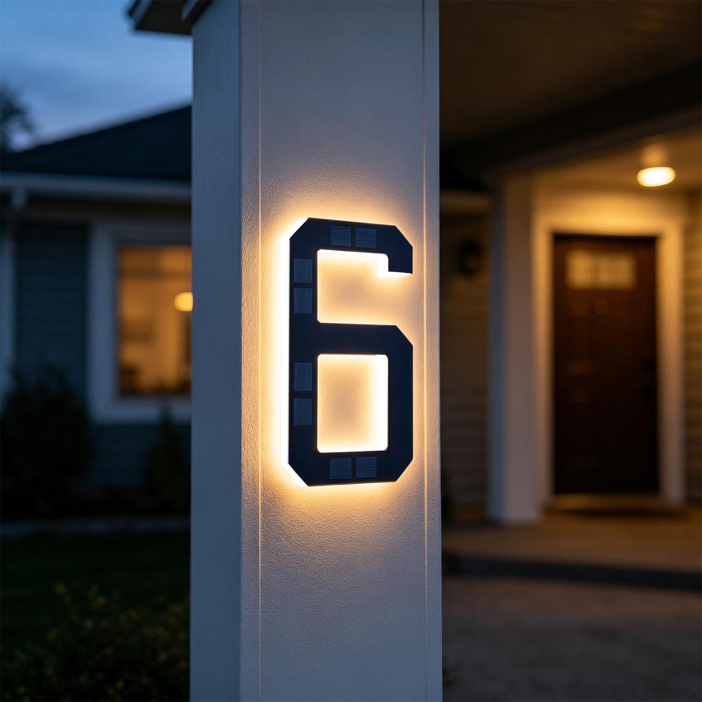 LED Solar House Number Light, IP44 Waterproof Outdoor Glowing Address Signs, Illuminated Address Plaque for Home Hotel Office