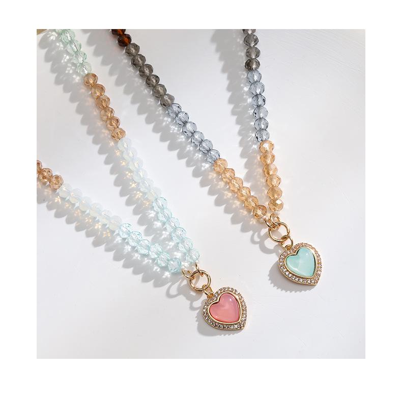 Kenjie Summer Colorful Beaded Necklace with Heart Peach Zircon Charm