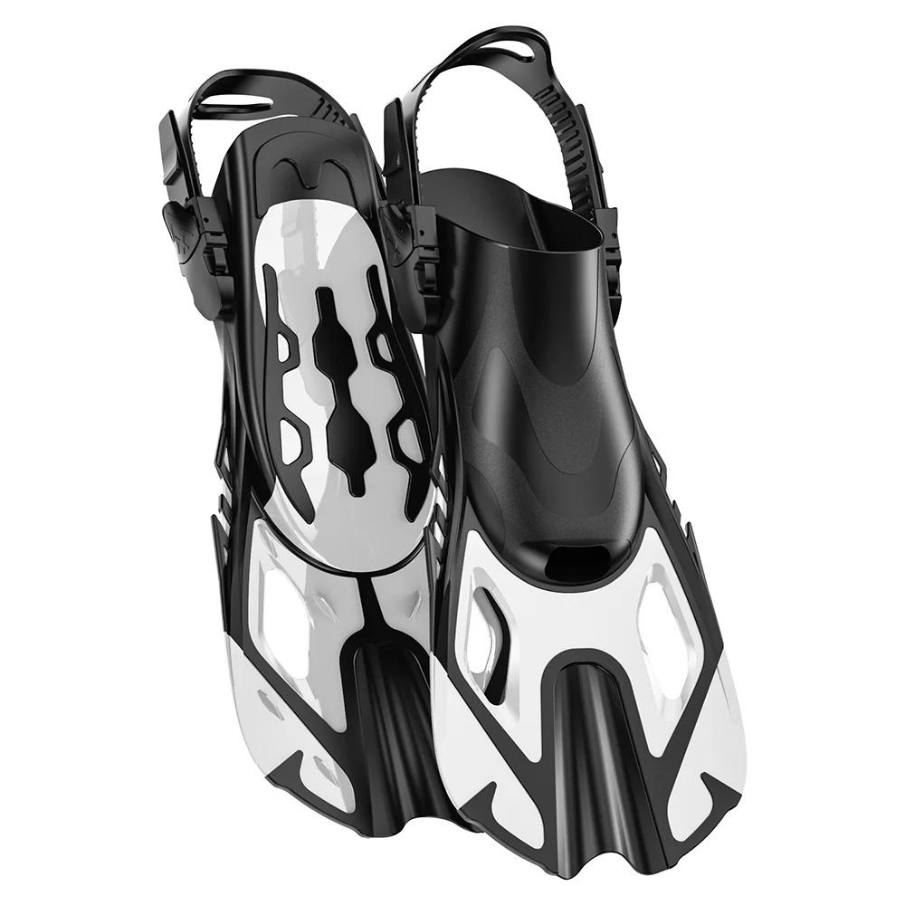 Adjustable Strap Snorkel Fins with Quick Release Buckle, Short Blade Open Heel Swim Flippers for Travel