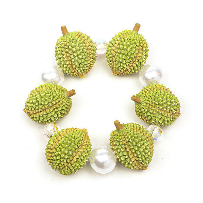 Cute 3D Simulation Resin Fruit Charm Bracelet With Faux Pearl Rhinestone Details For Summer Beach Vacation Daily Wear Parties