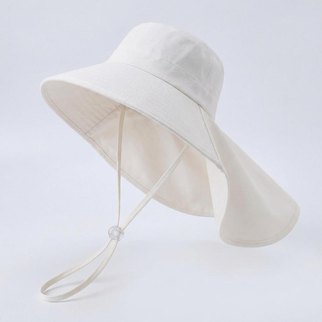 Sun hat for children (female), summer neck protector against UV rays, wide brim, outdoor woven straw hat, open top