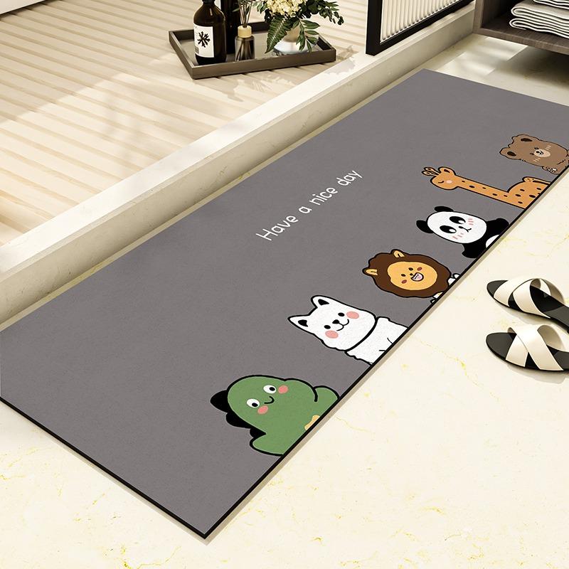 Bathroom Carpet Non-slip Water Absorption Dirt Resistant Floor Mat Cute Panda Black Rug Long Strip Home Decoration Foot Mats