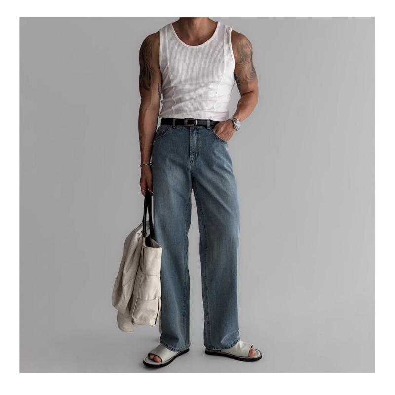 Herren Rippstrick Tanktop Slim Fit Ärmellos Muskelshirt Lässig Einfarbig Rundhalsausschnitt Weste