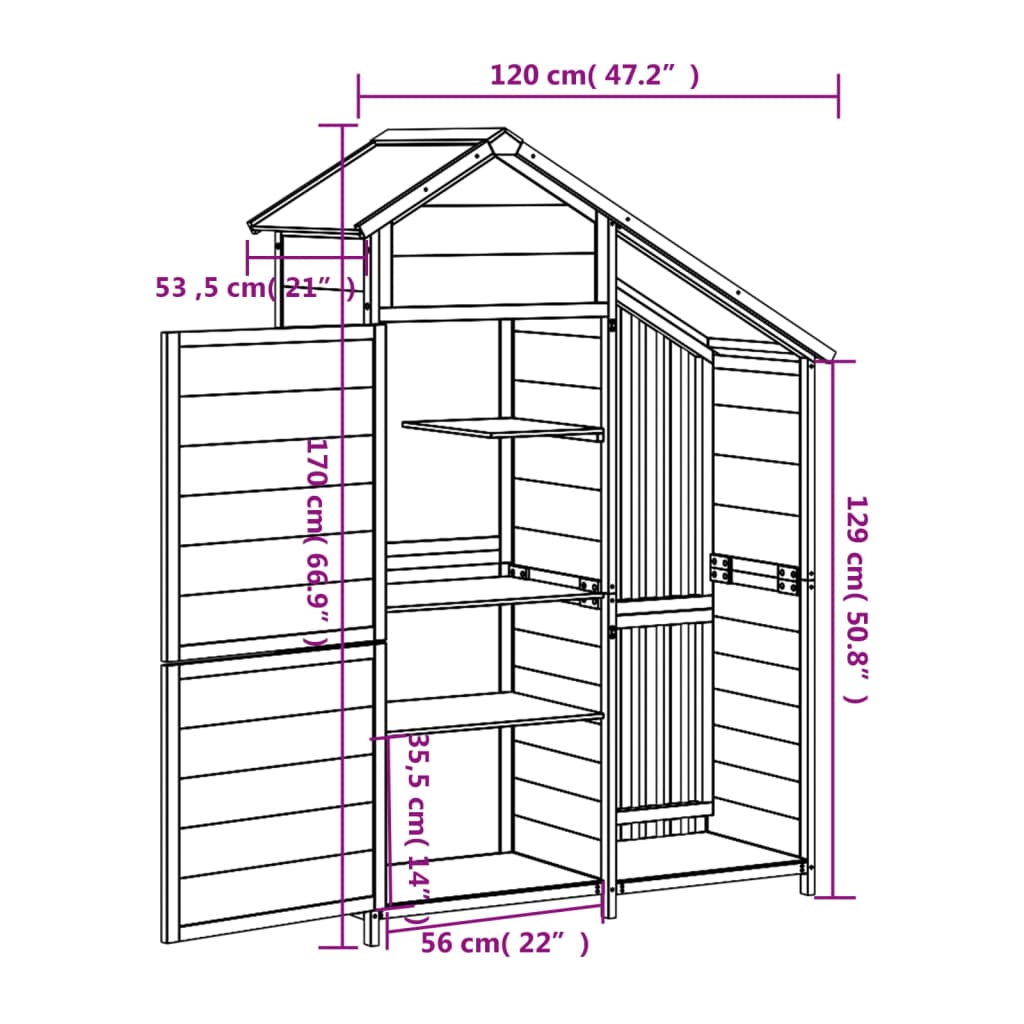 Vidaxl Garden Tool Shed, Brown, 120X53.5X170 Cm, Pine