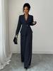 Women's European & American Spring/Autumn Fashion V-Neck Long Suit with Wide-Leg Pants Set