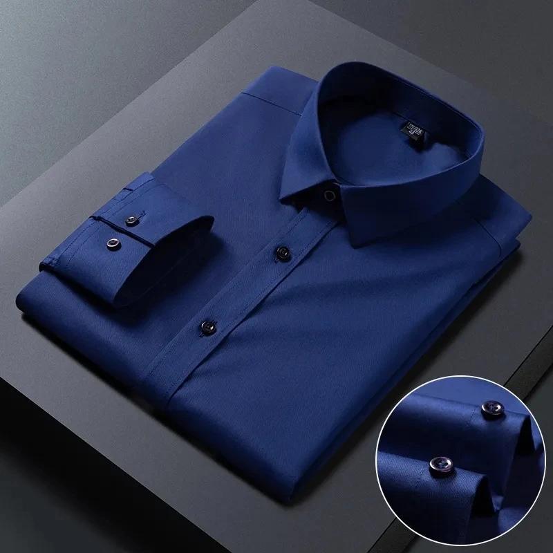 Nové Pánské Košile Proti Vráskám s Dlouhým Rukávem Společenské Košile Pro Slim Fit Camisa Social Business Blůza Bílá Košile S-8XL
