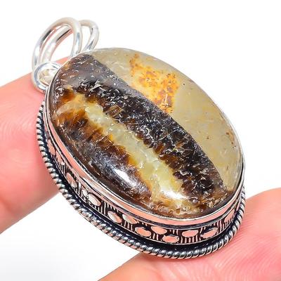 Natural Septerian Stone Gemstone 925 Sterling Silver Gift Pendant 1.85" T4w51
