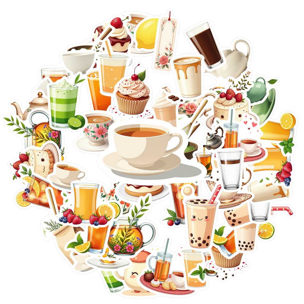 35-70pcs Beverage Dessert Stickers Aesthetic Decals Decoration Phone Luggage Water Bottle Graffiti Sticker School Supplies