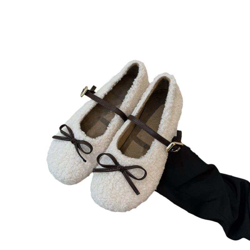 Winter New Flat-bottomed Velvet Warm Cotton Shoes Women's Fluffy Shoes Students Solid Color Cute Ladyshoes Doudou Shoes