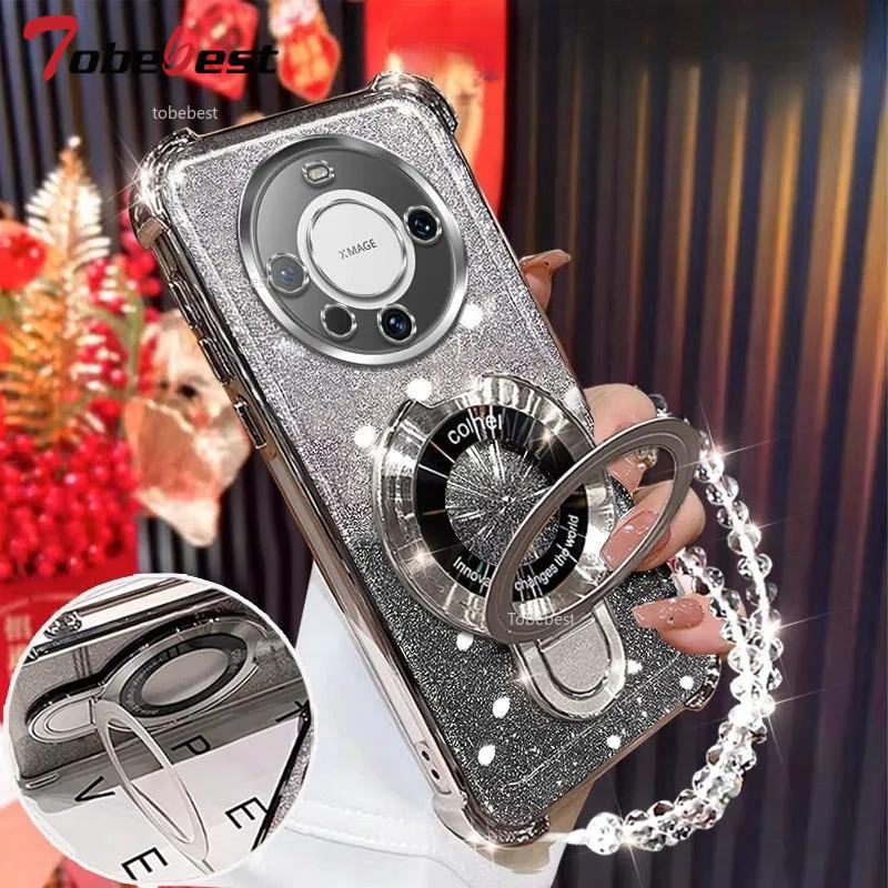 

Противоударный чехол с блестящим покрытием для Huawei Mate 70 60 50 40 30 Pro Fundas с магнитным держателем и браслетом Mate 30 Pro серебряный