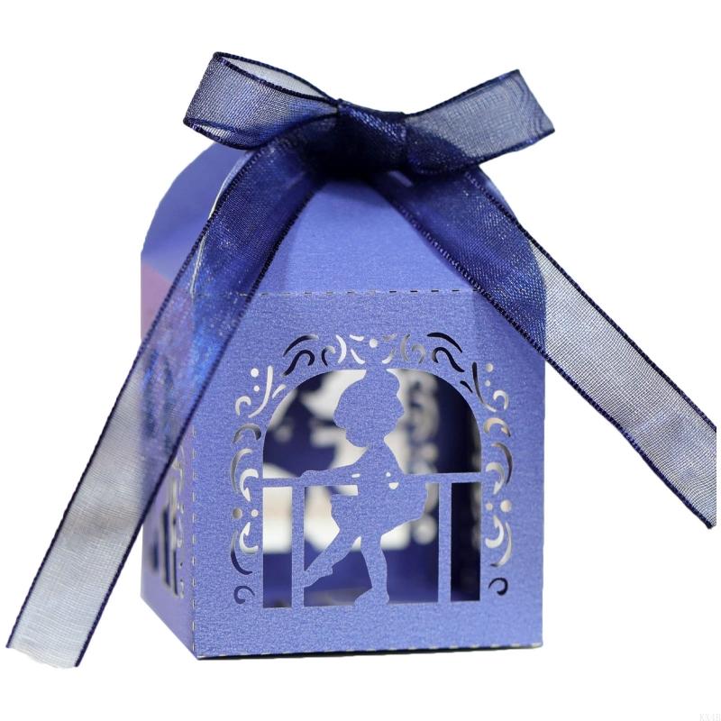 KX4B 100pcs Angel Dancing Pearl Paper Hollow Cut Favor Gift Candy Box Storage with Ribbon Decoration Baby Shower Wedding Party