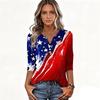 Women's T Shirt Independence Day Print Button 3/4 Sleeve Daily Weekend Fashion Basic V- Neck Regular Top