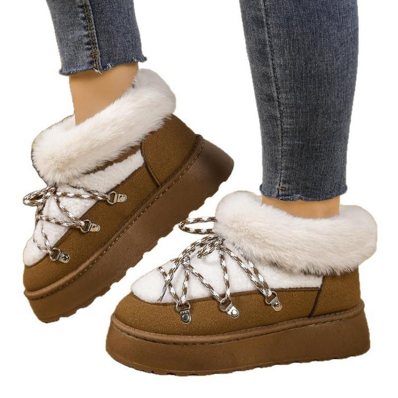 Winter lace-up thick-soled velvet thickened snow boots for women, large size warm towel, short boots, cotton shoes for women