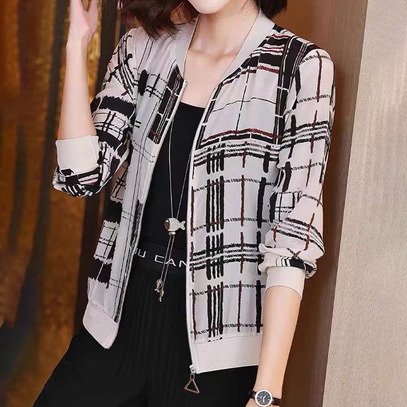 Women's Chiffon Baseball Jacket - Summer 2026 - Printed Long Sleeve Loose Sun Protection Shirt/Cardigan