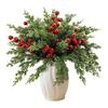 50 Pcs Christmas Artificial Picks Fake Greenery Pine Branches Faux Red Berry Stems for DIY Christmas Garland Wreath Flower Arrangement Decoration