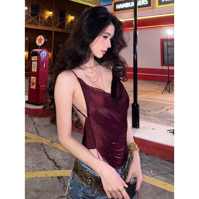 # Sisjuly# Hong Kong Style Sexy Gyaru Good to See Screaming Lines Hanging Design Beauty Back Cami Women Summer