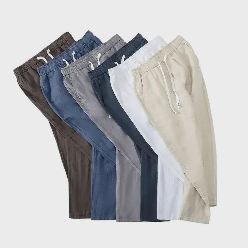 Men's Summer Casual Pants - 100% Pure Linen, Breathable, Chinese Style, Elastic Waist