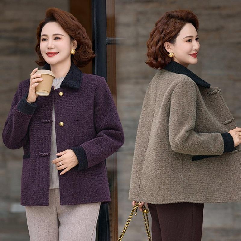 Mom's Spring and Autumn Fleece Thickened Woolen Coat To 0-year-old Middle-aged and Old Women's High-grade Coat
