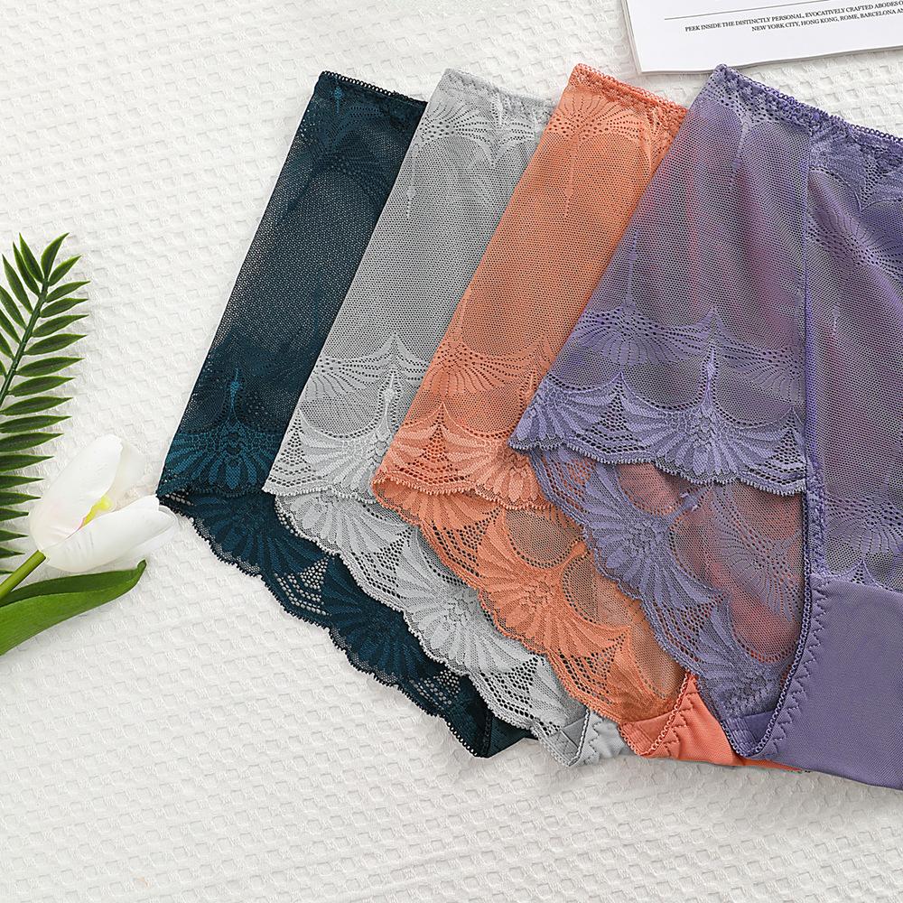 Lace Mesh Underwear for Women Plus Size Seamless Briefs Hollow Out High Waist Sexy Hip Lifting Breathable Triangle Panties