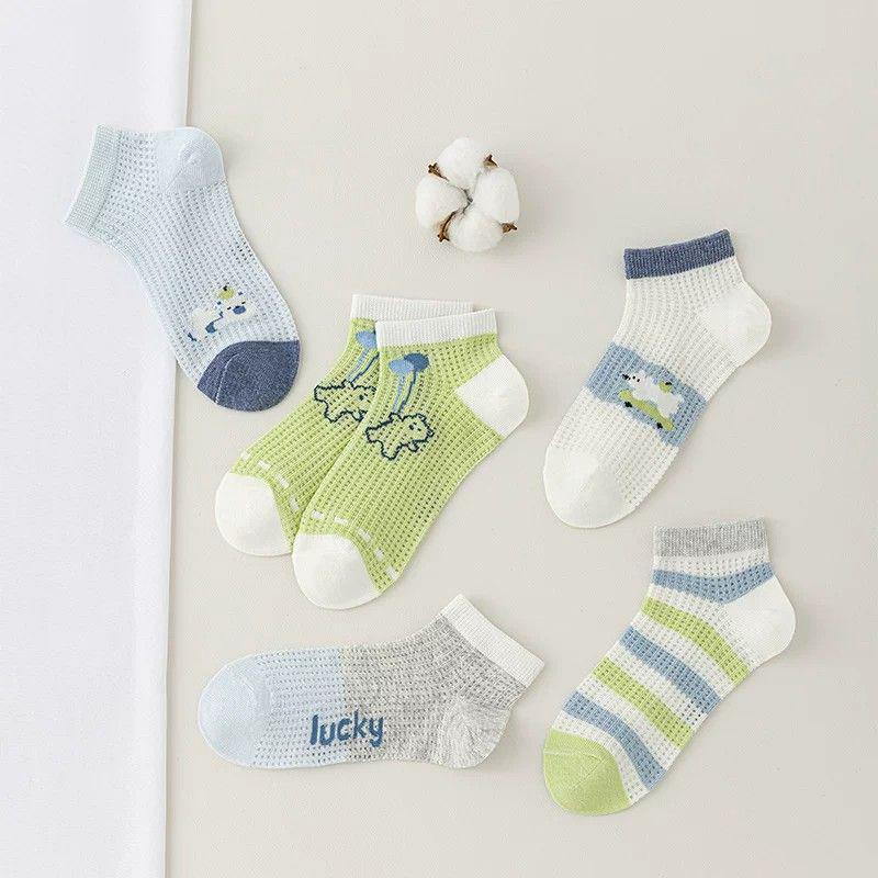 Kids' Cotton Mesh Short Socks - Breathable Cartoon Bear Design for Summer