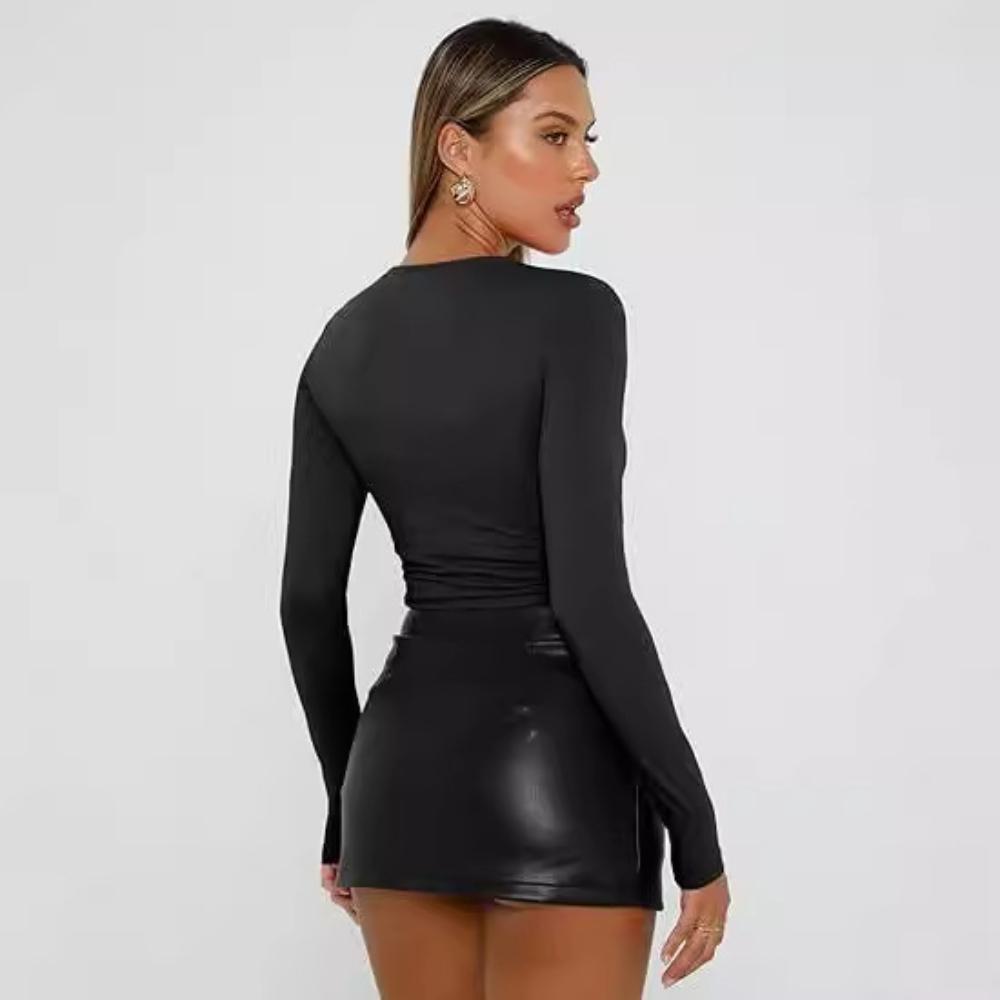 Women's Top for Spring and Autumn Base, Women's High-end Round Neck Long Sleeved Pullover, Slim Fit Milk Silk T-shirt