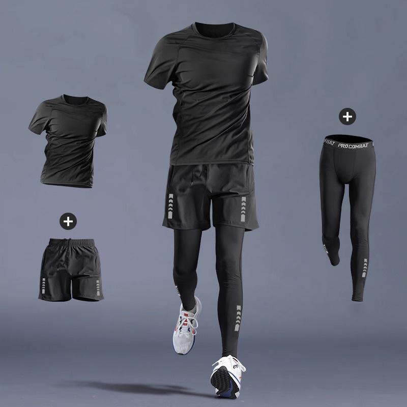 3-5Pcs Men's Ice Fiber Quick-Dry Running Fitness Full Set/Suit Tracksuit for Marathon,Training Cycling,Jogging,Gym,sweatpants