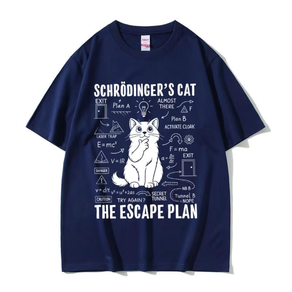 Schrodinger Cat Lovers Funny Meme T-shirt Summer Men's Women Casual Cotton Vintage Streetwear Unisex Oversized Short Sleeve Tees
